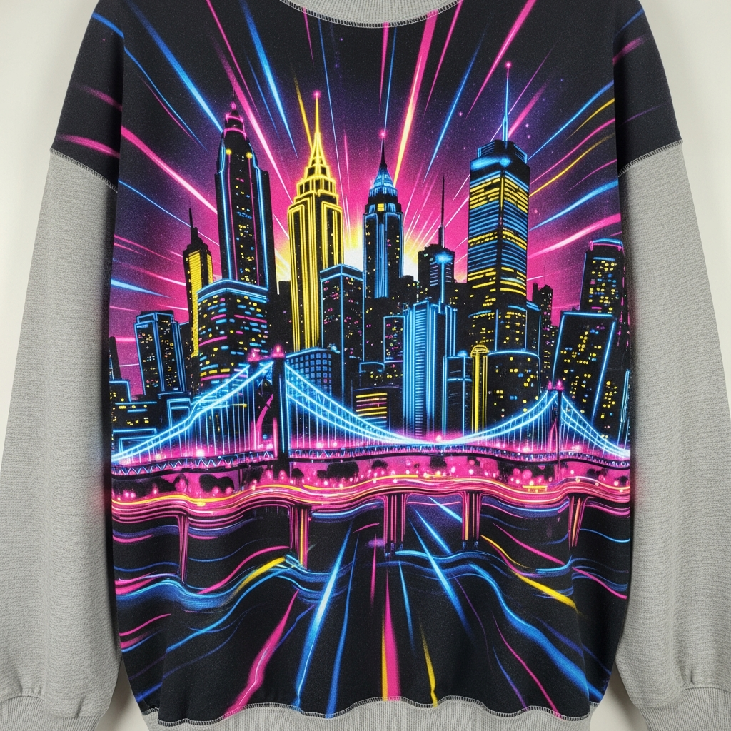 Grey sweatshirt with pink neon city-print